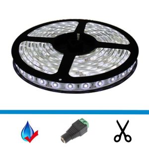 LED Strip - 5 Meter los - Kleur wit - LED type 5050 - 12V - 60 Led/m - Waterdicht IP65