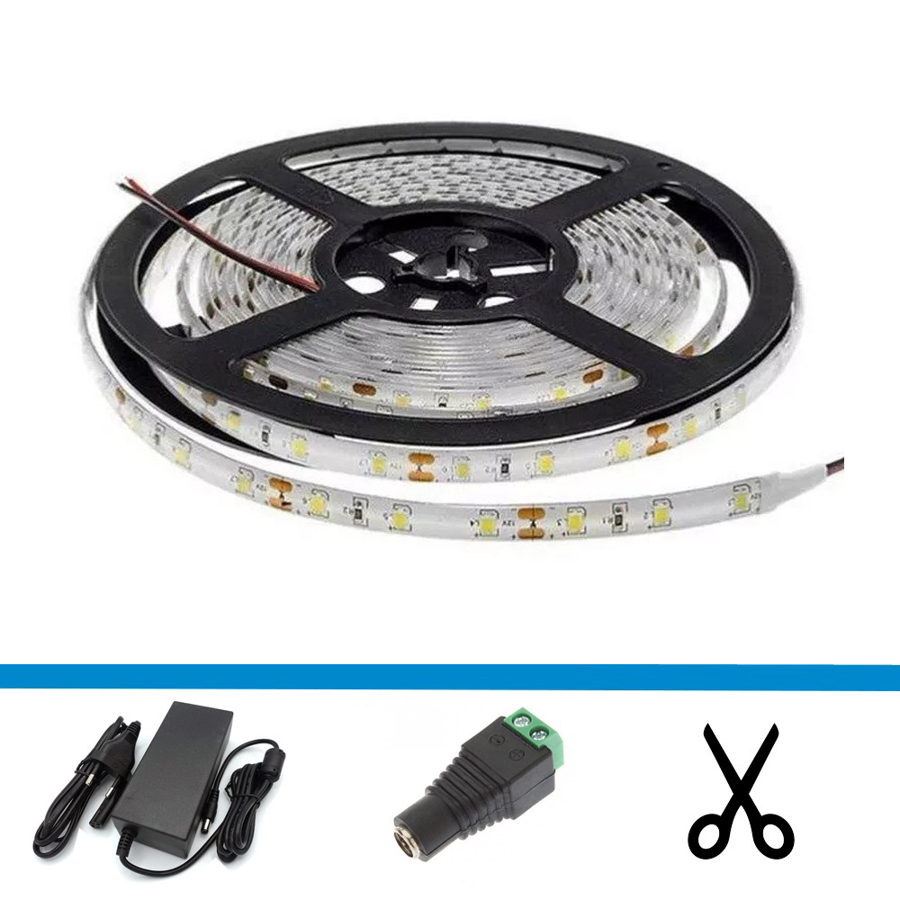 LED Strip - 5 - Complete set - Kleur warm wit - LED type 3528 - 60 led /m - waterdicht